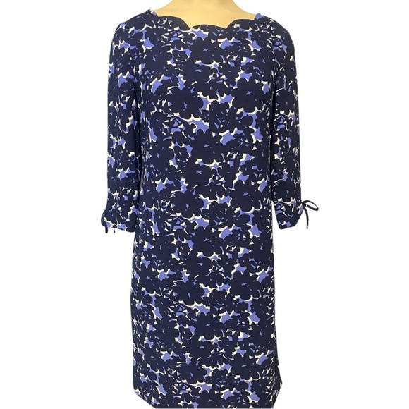 Talbots Navy and White Floral Long Sleeve Dress - Picture 4 of 11